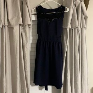 Navy blue lace detail cocktail dress